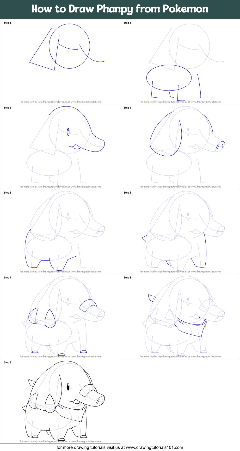 How to Draw Phanpy from Pokemon Printable Step by Step