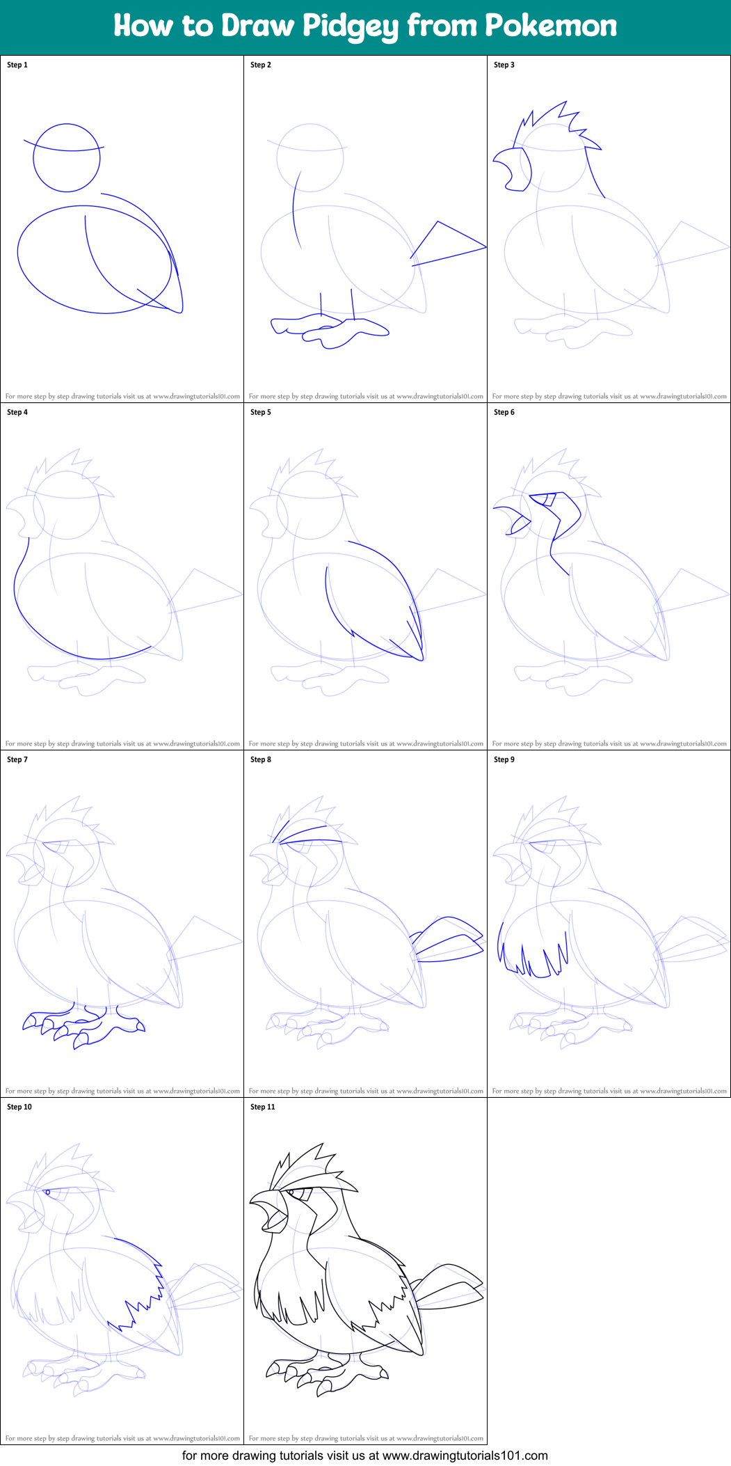 How to Draw Pidgey from Pokemon Printable Step by Step