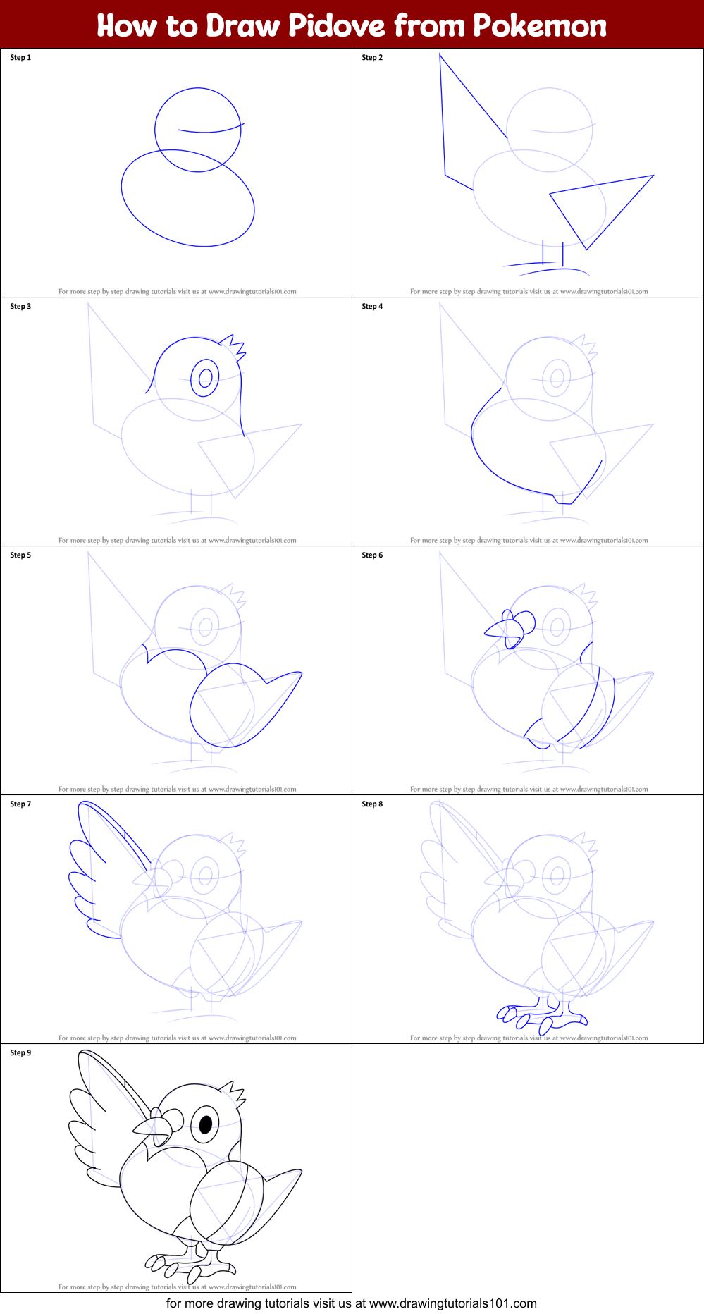 How to Draw Pidove from Pokemon Printable Step by Step