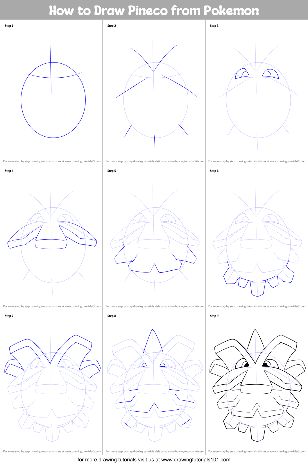 How to Draw Pineco from Pokemon Printable Step by Step