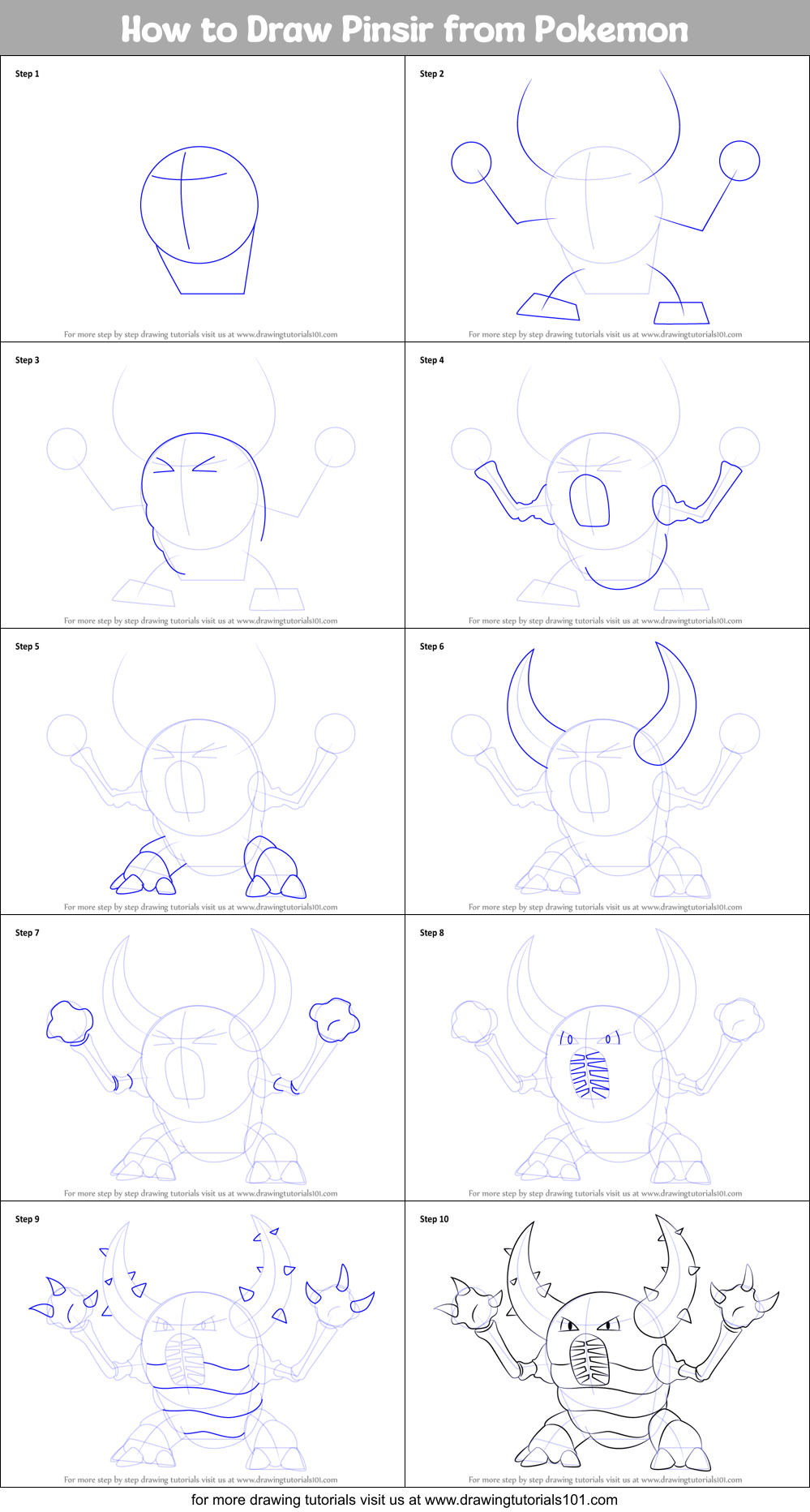 How to Draw Pinsir from Pokemon Printable Step by Step