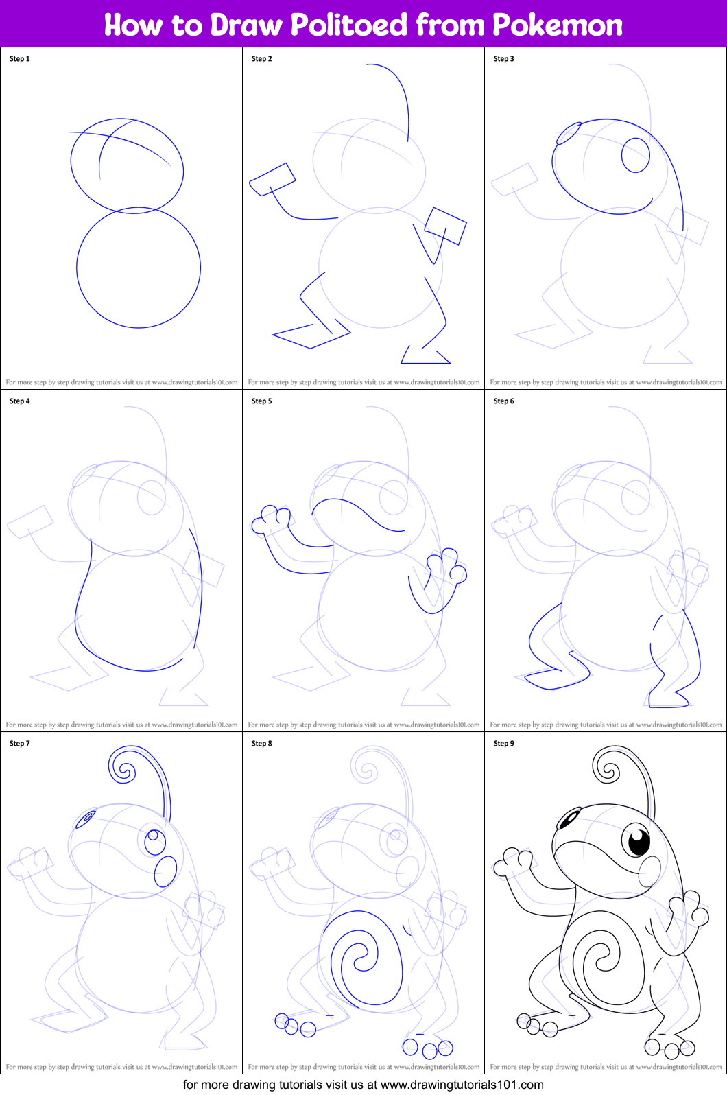 How to Draw Politoed from Pokemon Printable Step by Step