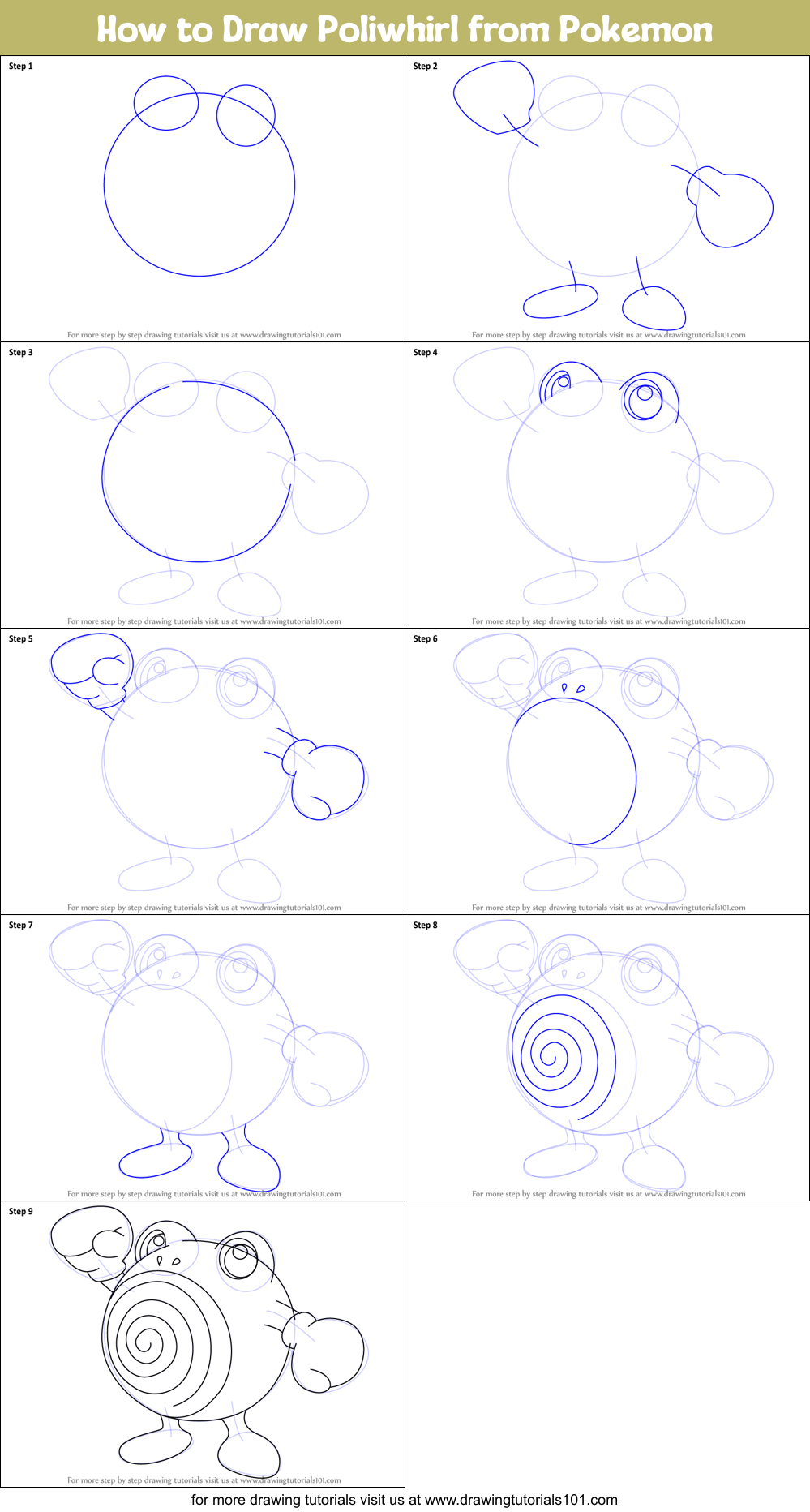 How to Draw Poliwhirl from Pokemon Printable Step by Step