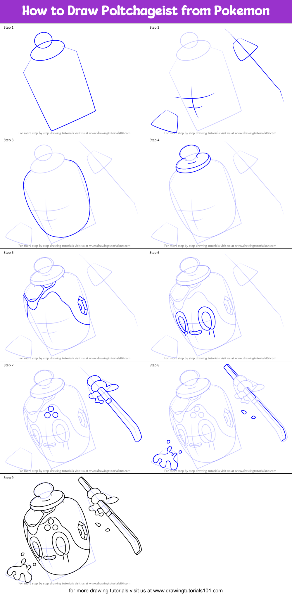 How to Draw Poltchageist from Pokemon Printable Step by Step