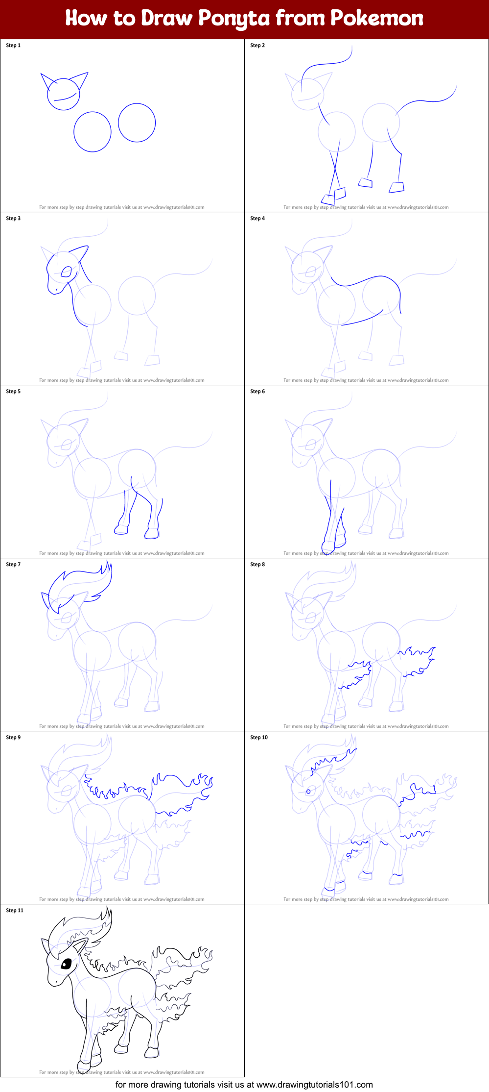 How to Draw Ponyta from Pokemon Printable Step by Step
