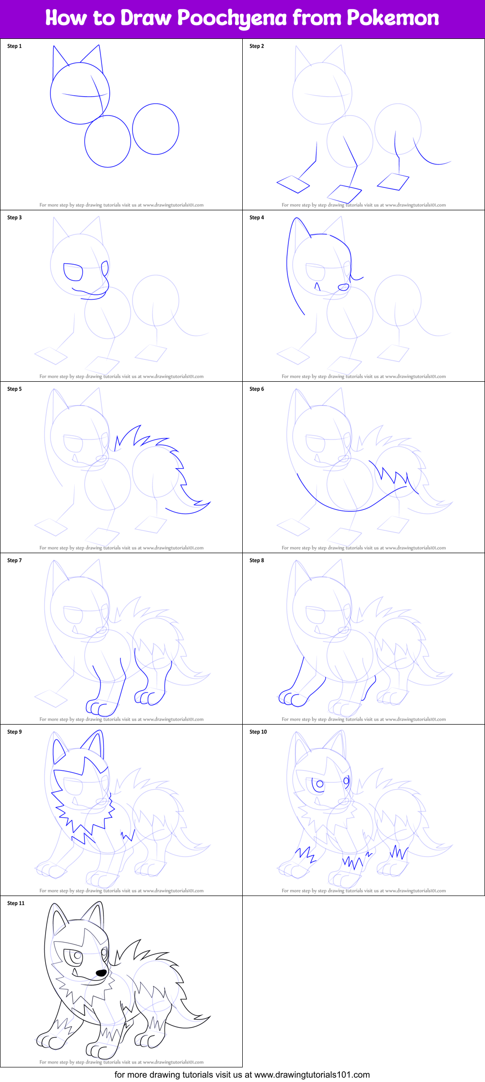 How to Draw Poochyena from Pokemon Printable Step by Step
