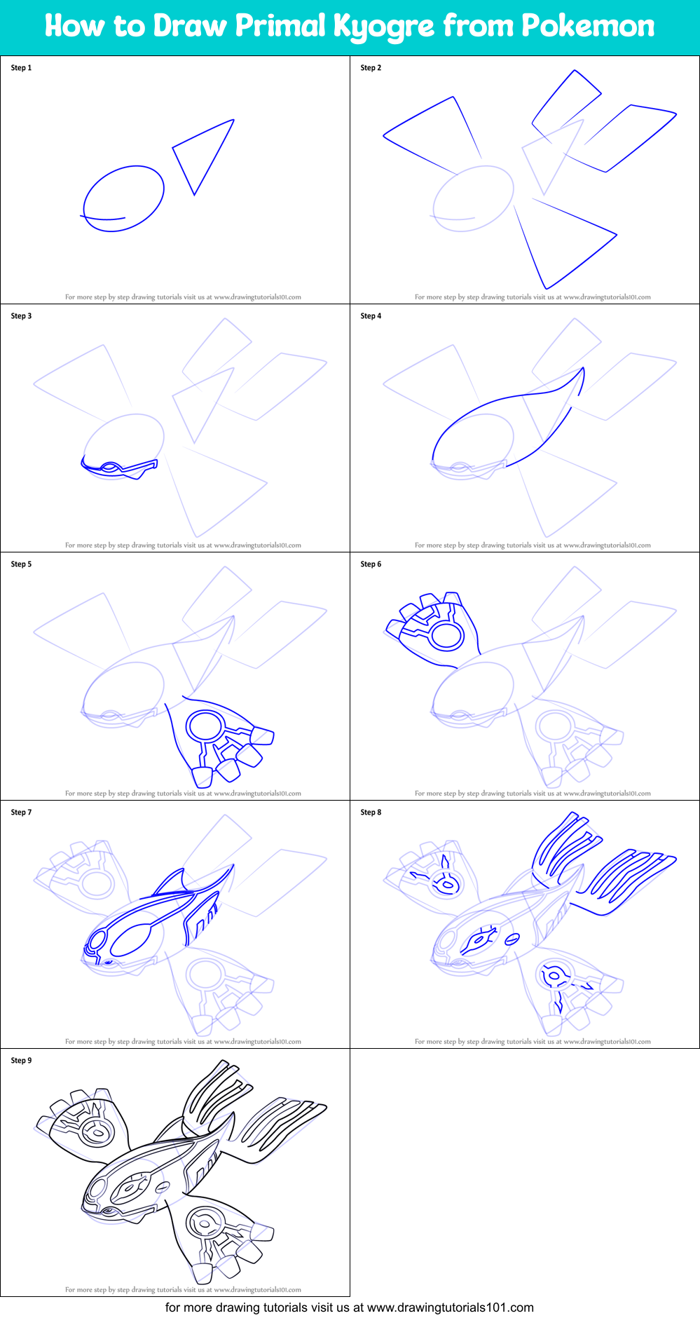 How to Draw Primal Kyogre from Pokemon Printable Step by Step