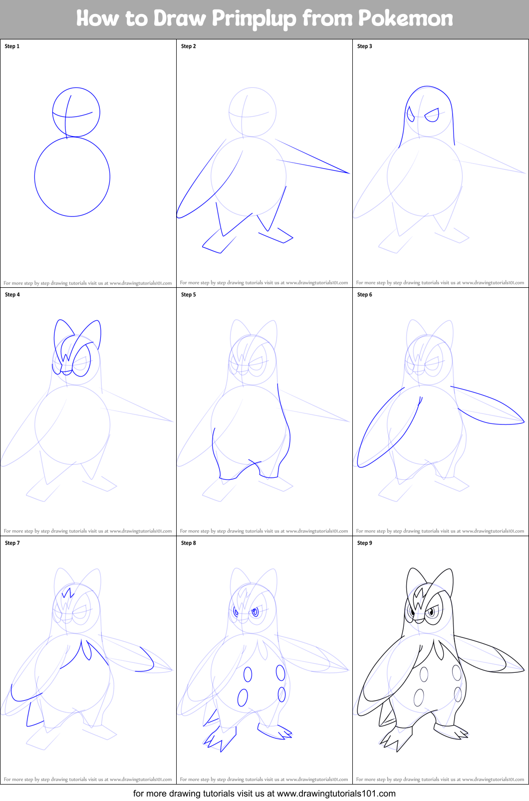 How to Draw Prinplup from Pokemon Printable Step by Step