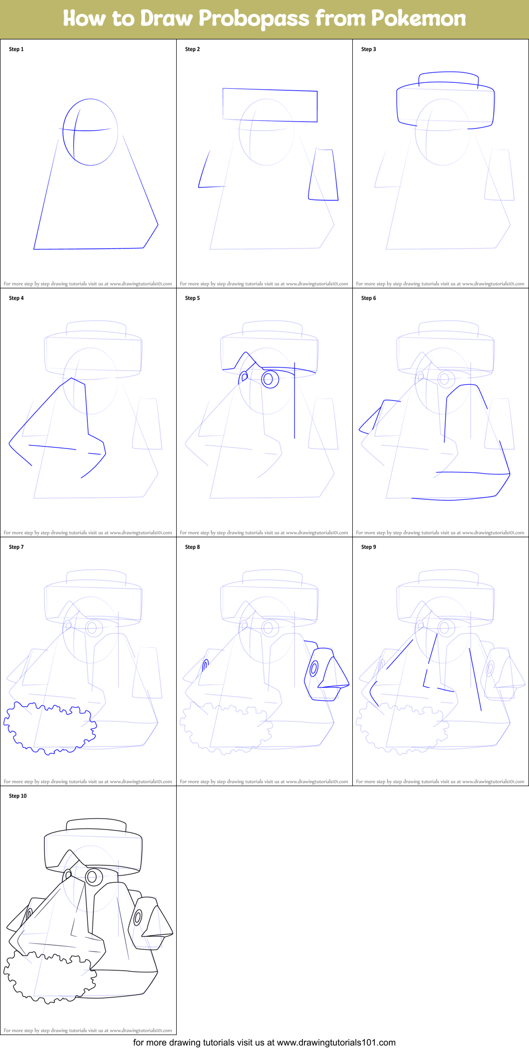 How to Draw Probopass from Pokemon Printable Step by Step