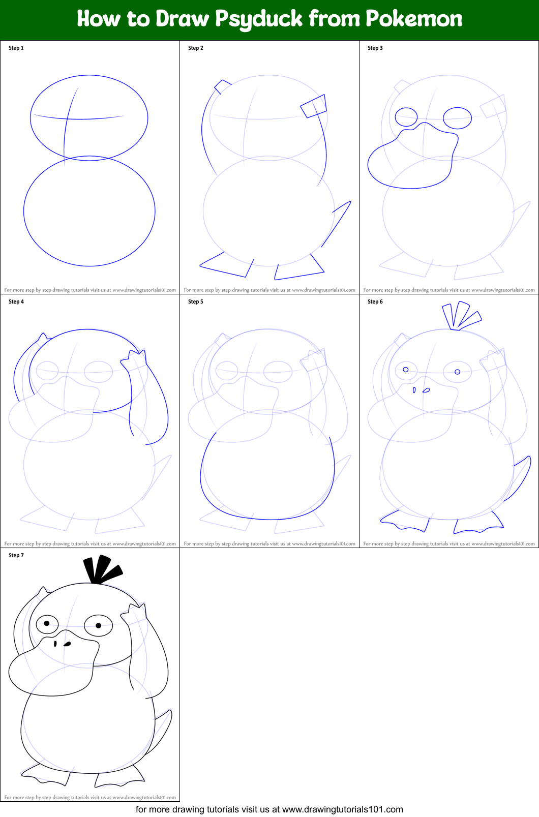 How to Draw Psyduck from Pokemon Printable Step by Step