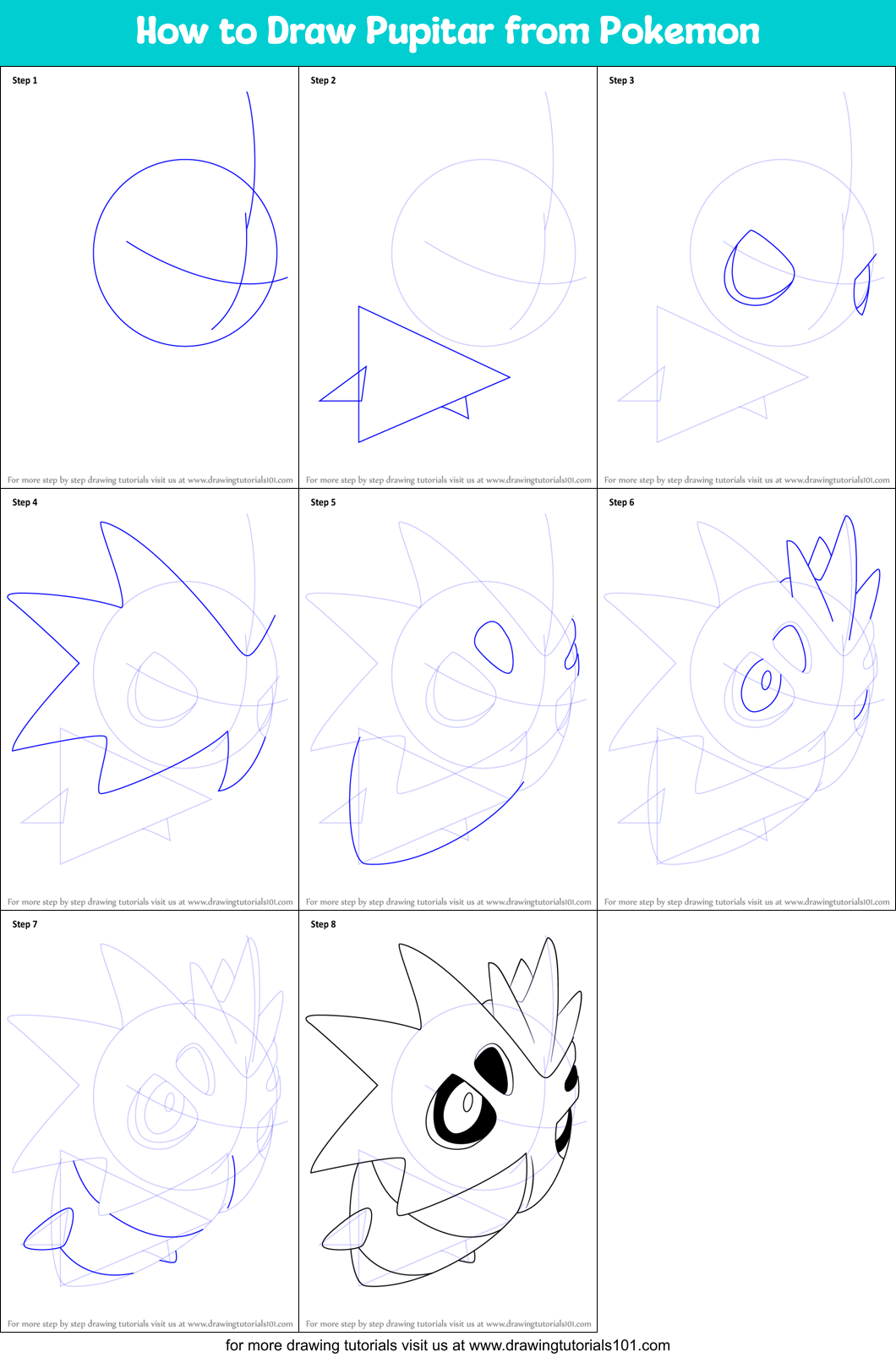 How to Draw Pupitar from Pokemon Printable Step by Step