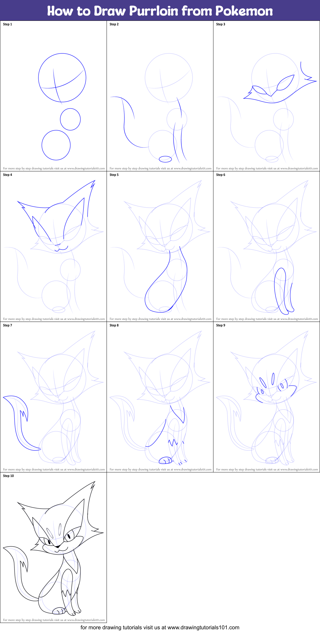 How to Draw Purrloin from Pokemon printable step by step drawing sheet