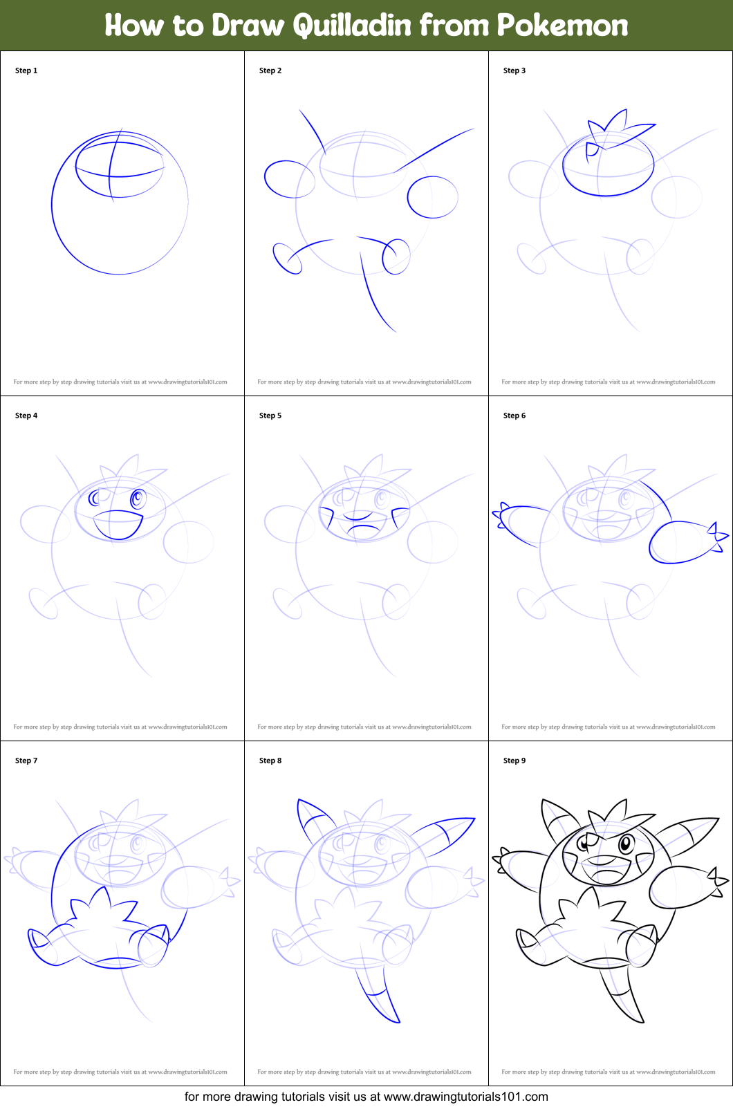 How to Draw Quilladin from Pokemon Printable Step by Step