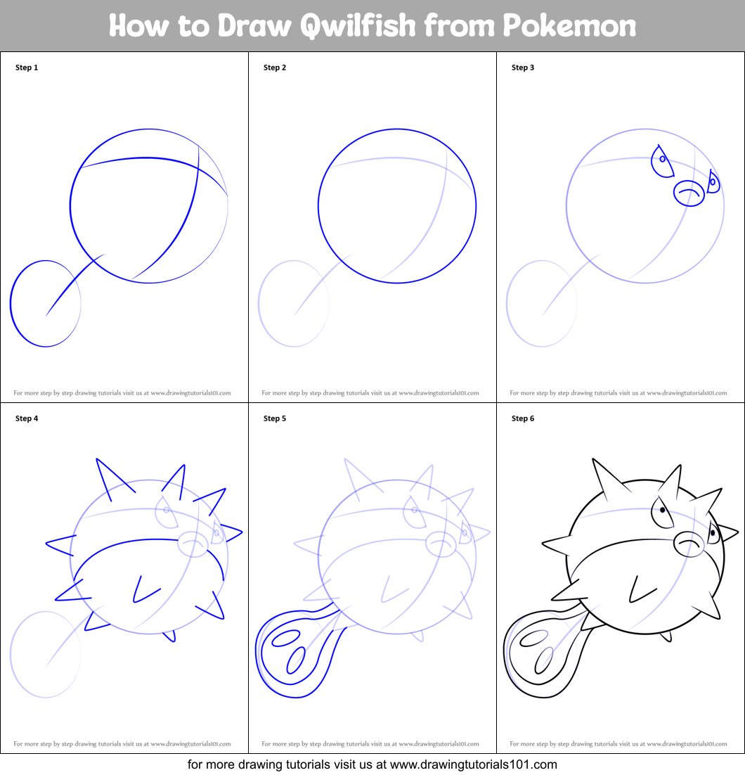 How to Draw Qwilfish from Pokemon Printable Step by Step