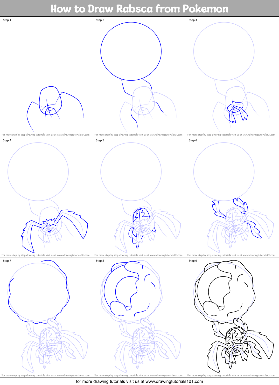 How to Draw Rabsca from Pokemon Printable Step by Step