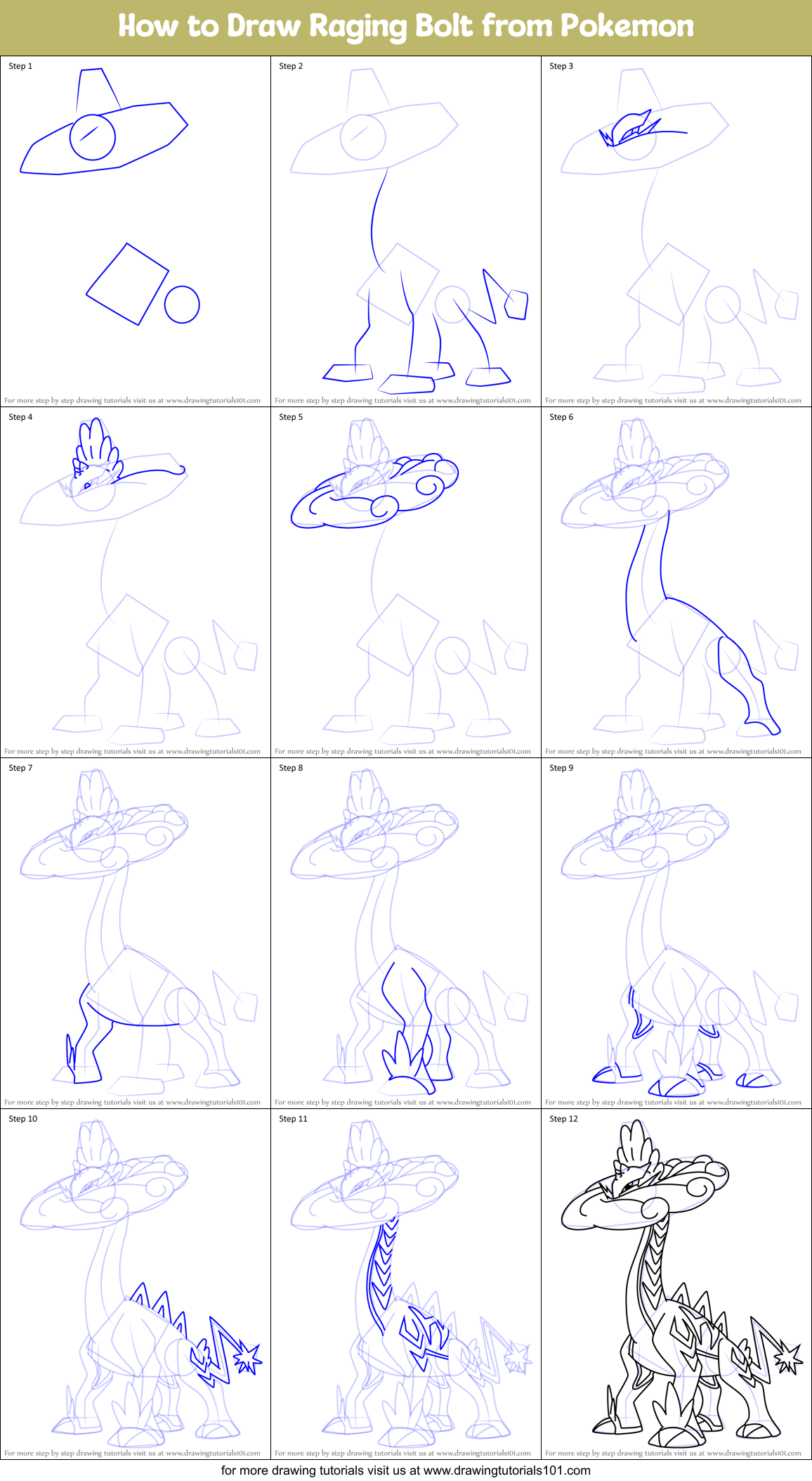 How to Draw Raging Bolt from Pokemon Printable Step by Step