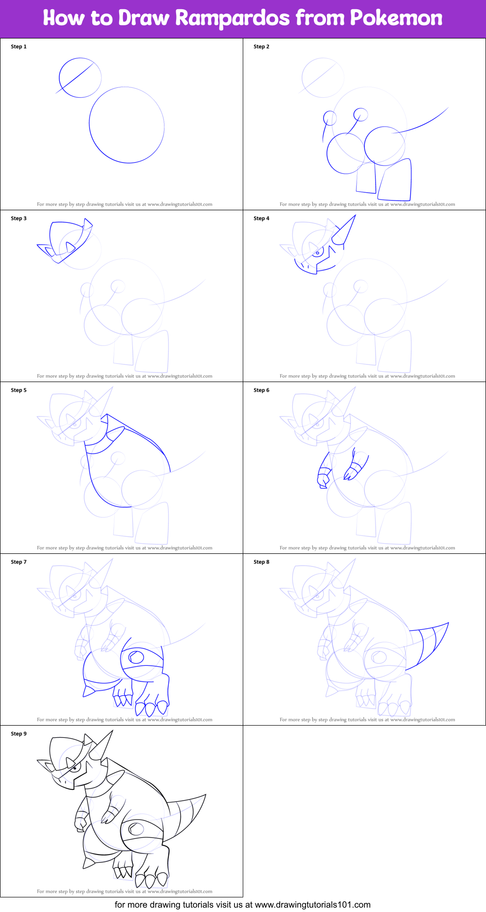 How to Draw Rampardos from Pokemon Printable Step by Step