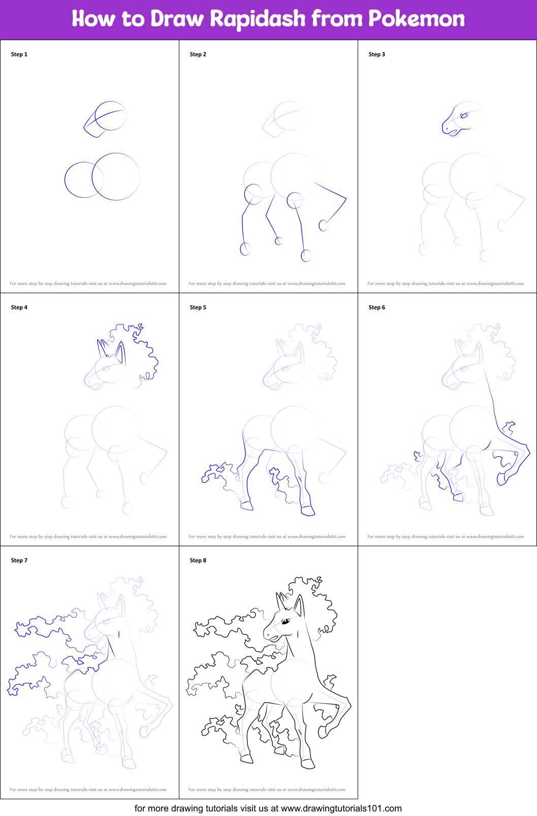 How to Draw Rapidash from Pokemon Printable Step by Step