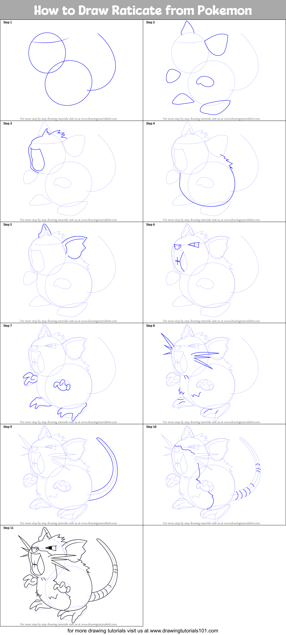 How to Draw Raticate from Pokemon Printable Step by Step