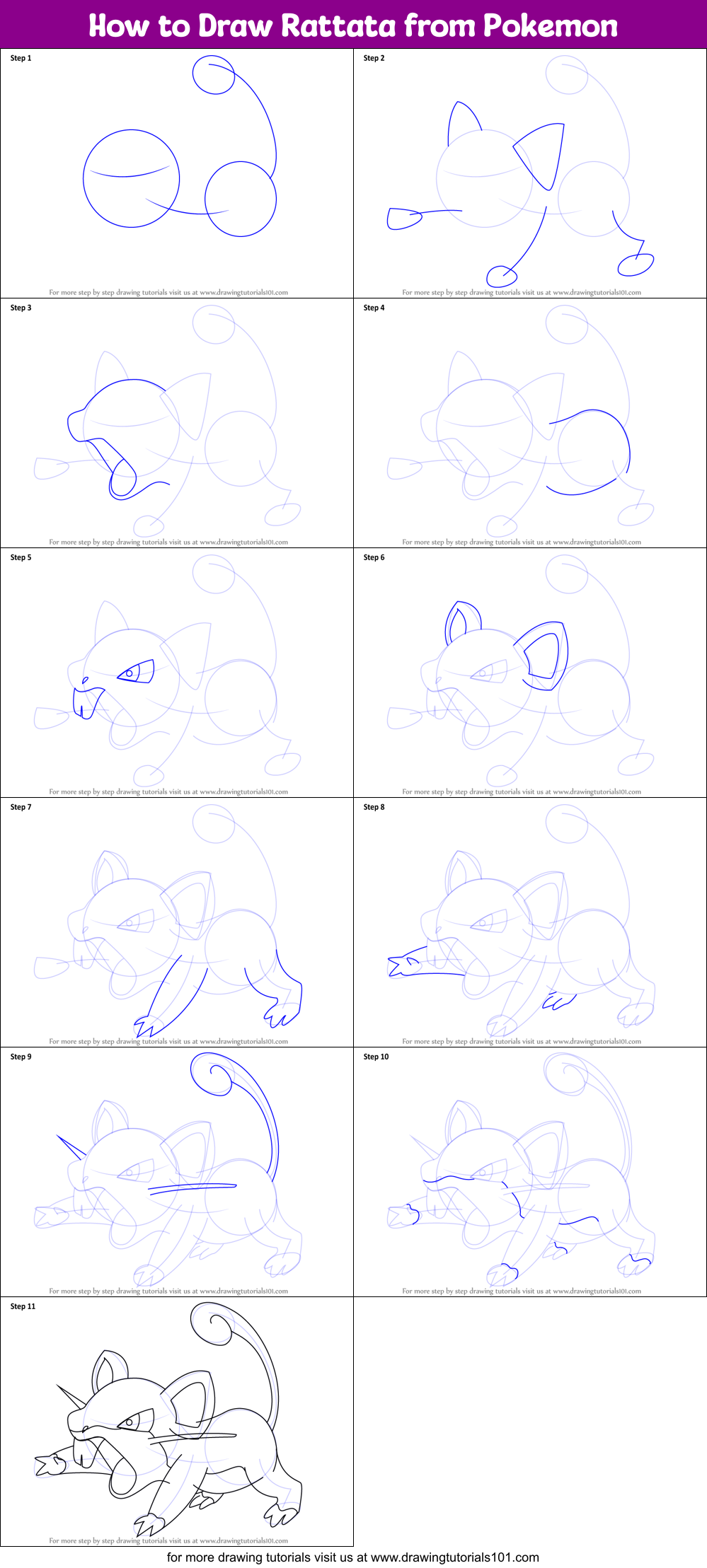How to Draw Rattata from Pokemon Printable Step by Step