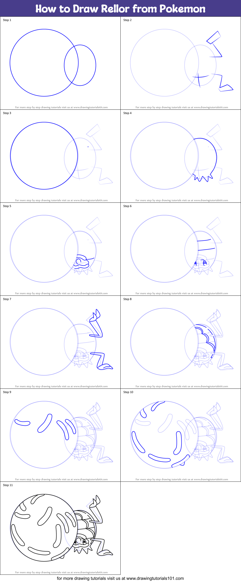 How to Draw Rellor from Pokemon Printable Step by Step