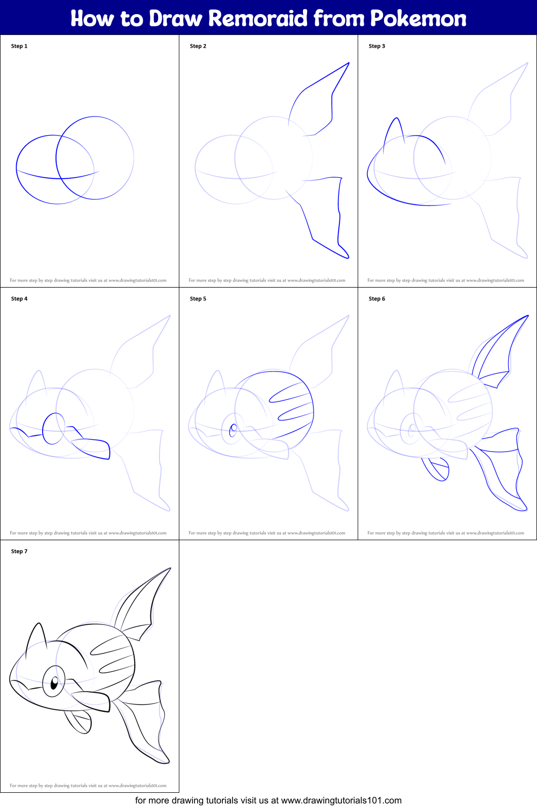 How to Draw Remoraid from Pokemon Printable Step by Step