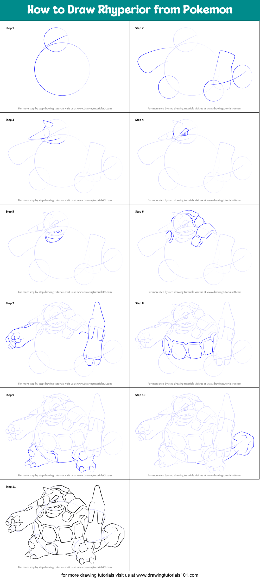 How to Draw Rhyperior from Pokemon Printable Step by Step