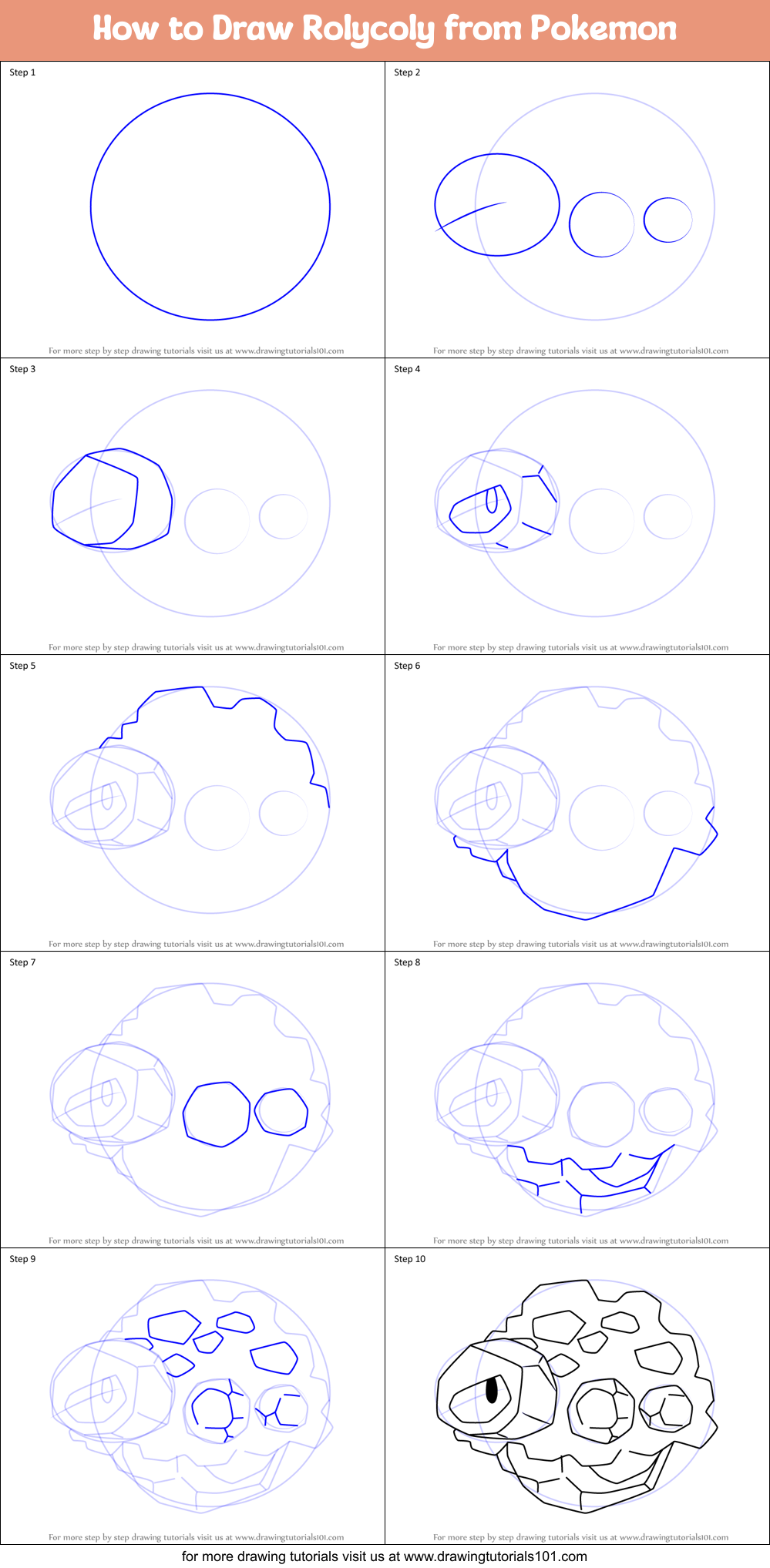 How to Draw Rolycoly from Pokemon Printable Step by Step