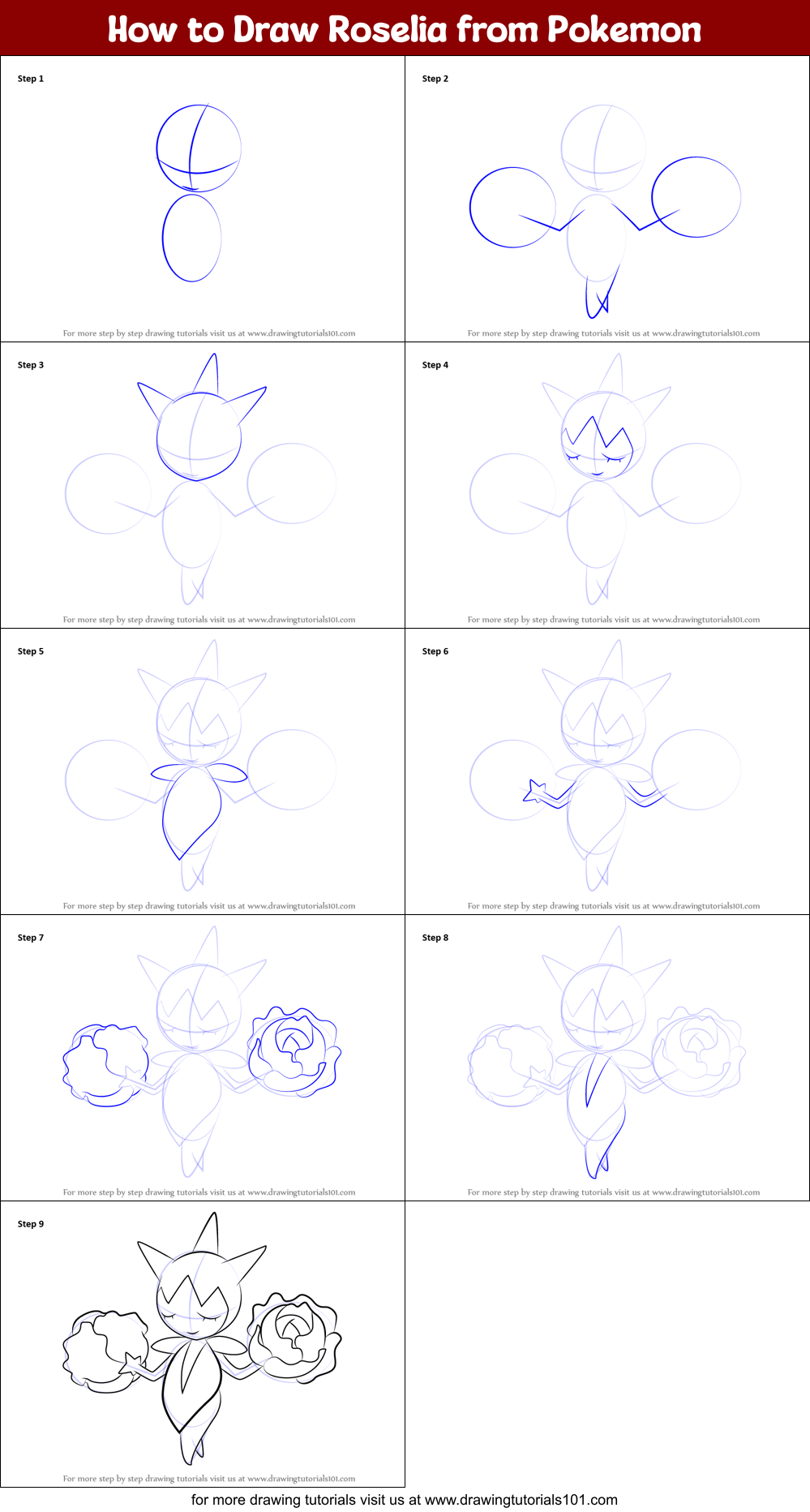 How to Draw Roselia from Pokemon Printable Step by Step