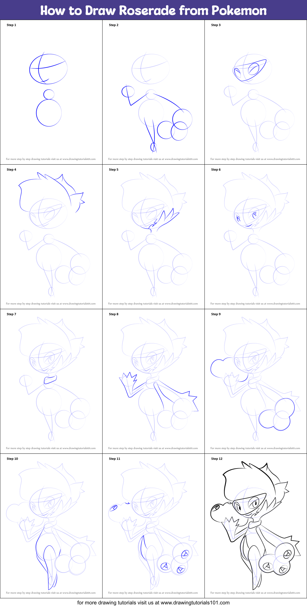 How to Draw Roserade from Pokemon Printable Step by Step