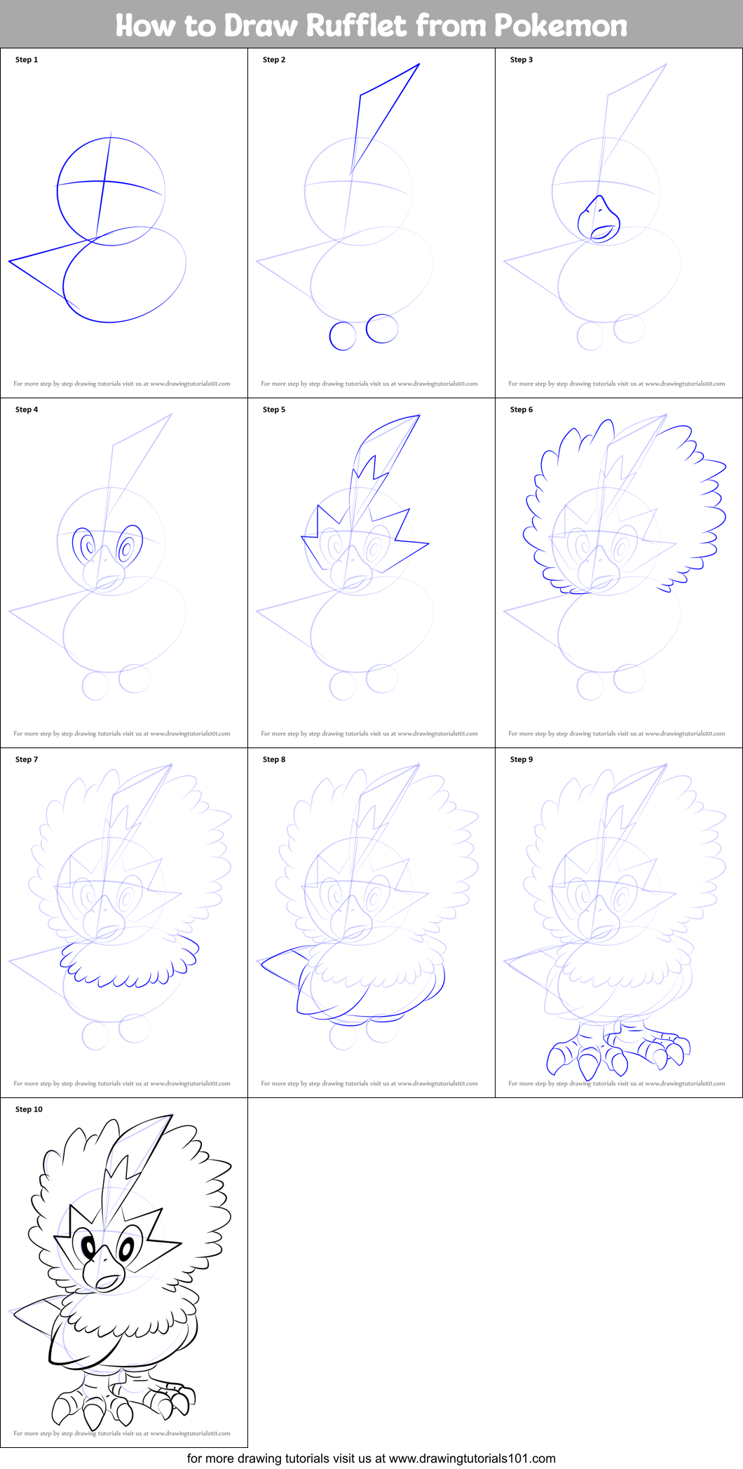 How to Draw Rufflet from Pokemon Printable Step by Step