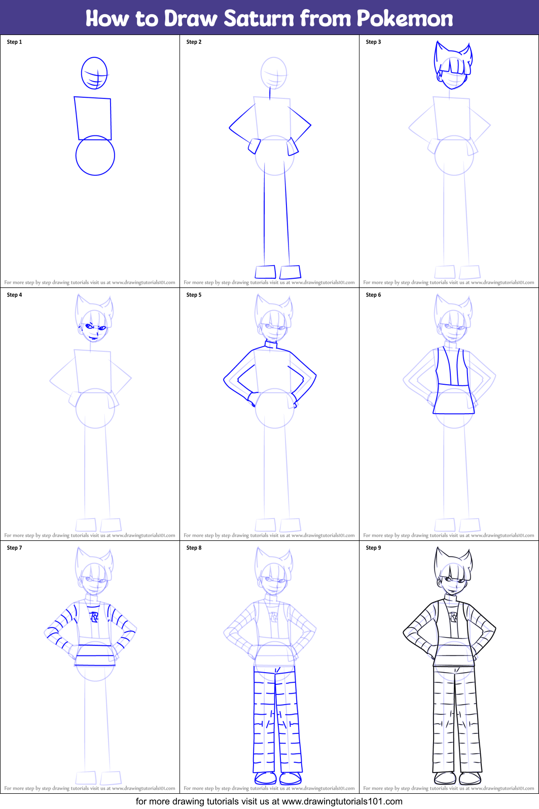 How to Draw Saturn from Pokemon Printable Step by Step