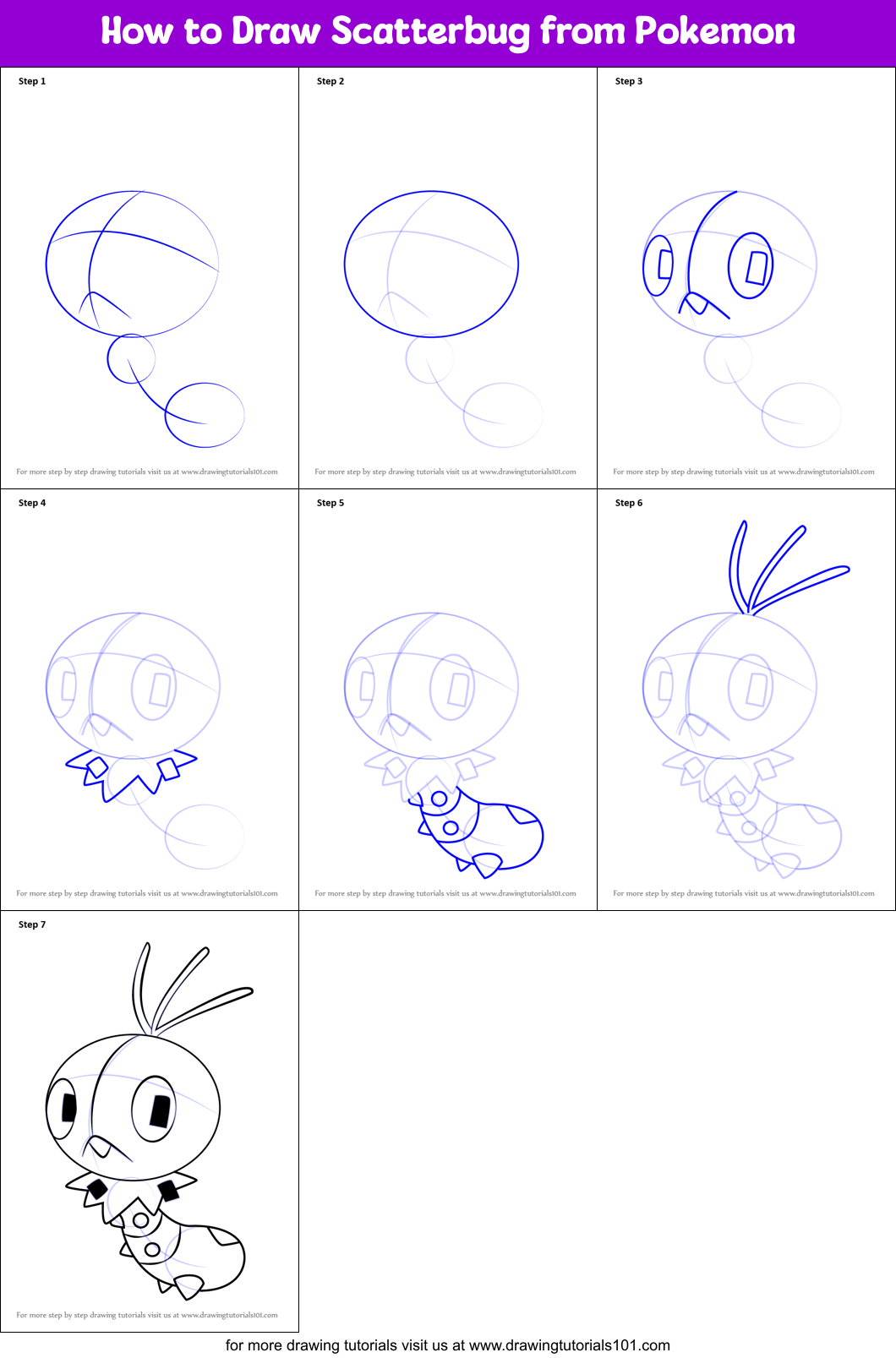 How to Draw Scatterbug from Pokemon Printable Step by Step