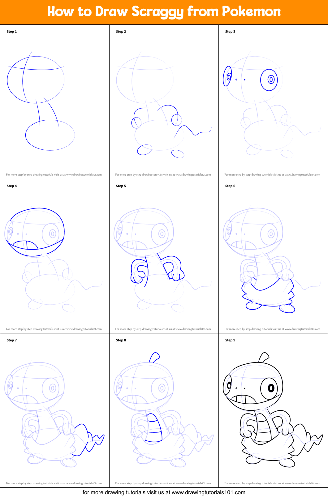 How to Draw Scraggy from Pokemon Printable Step by Step