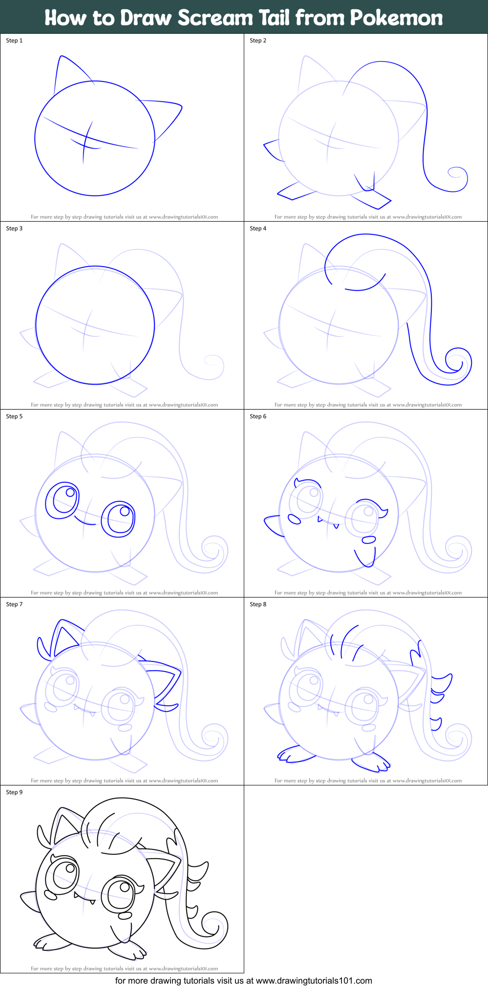 How to Draw Scream Tail from Pokemon Printable Step by Step
