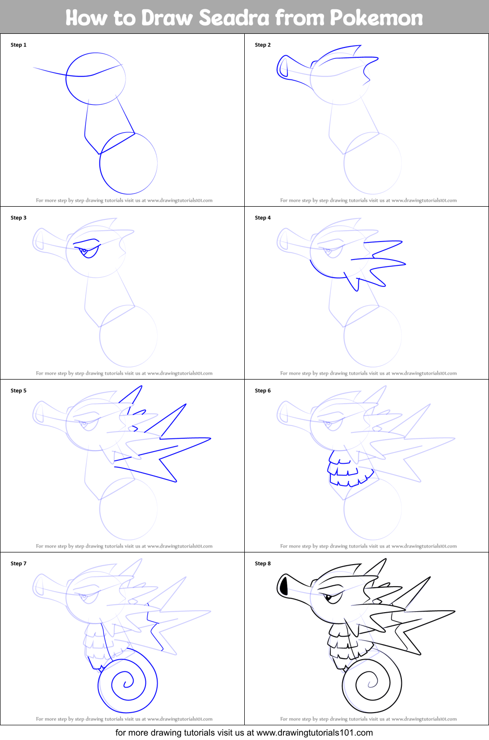 How to Draw Seadra from Pokemon Printable Step by Step