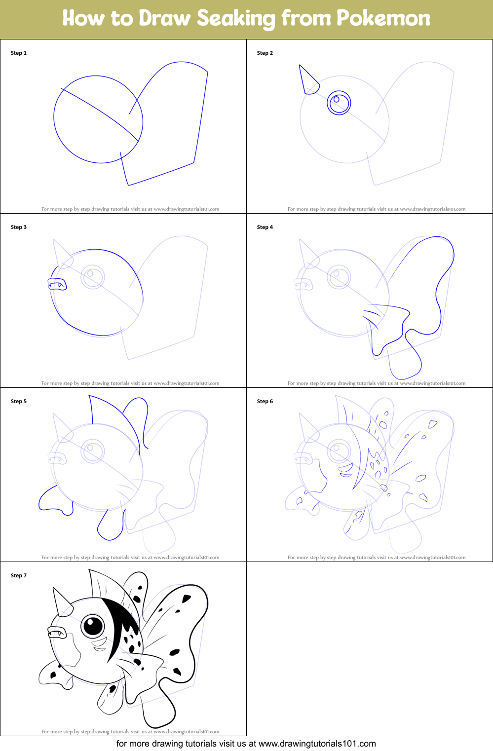 How to Draw Seaking from Pokemon Printable Step by Step