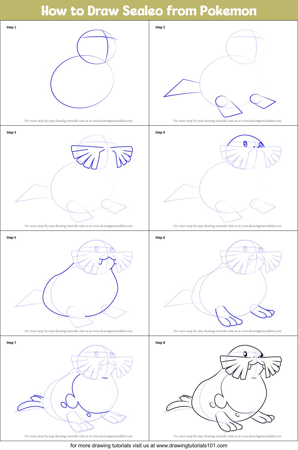 How to Draw Sealeo from Pokemon Printable Step by Step