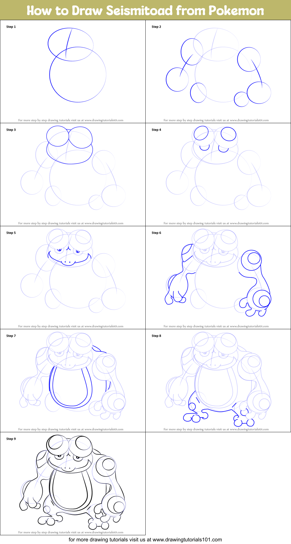 How to Draw Seismitoad from Pokemon Printable Step by Step