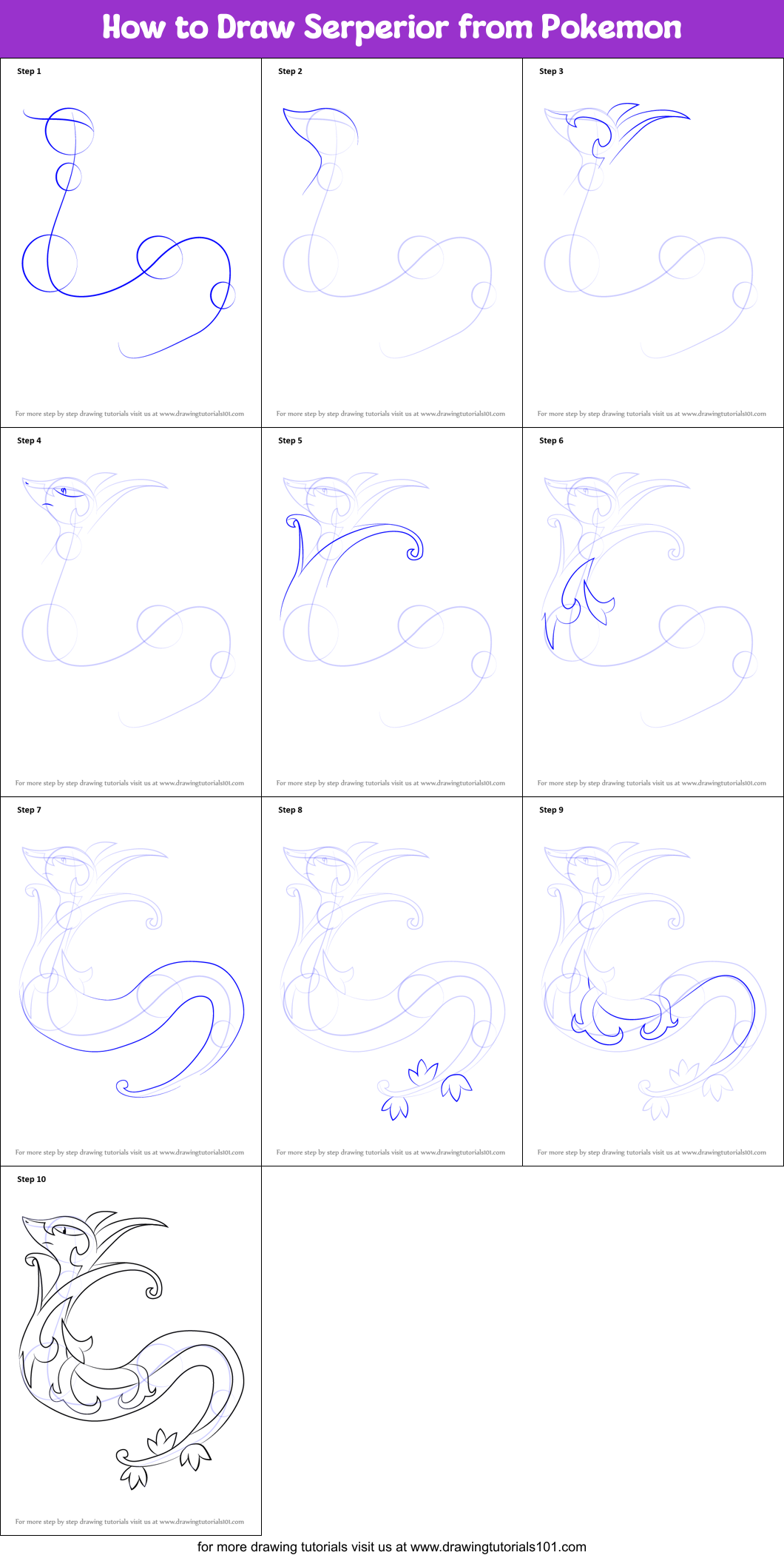 How to Draw Serperior from Pokemon Printable Step by Step