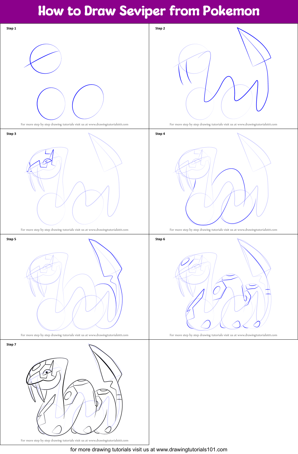 How to Draw Seviper from Pokemon Printable Step by Step