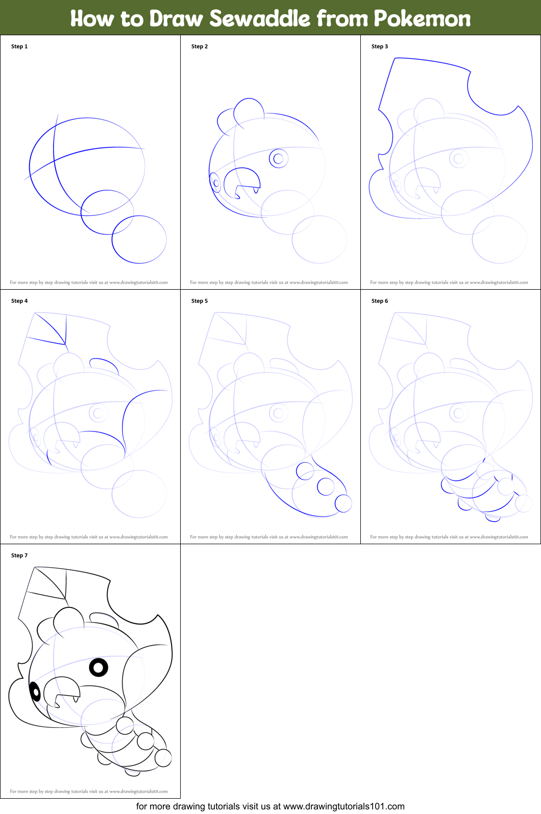 How to Draw Sewaddle from Pokemon Printable Step by Step