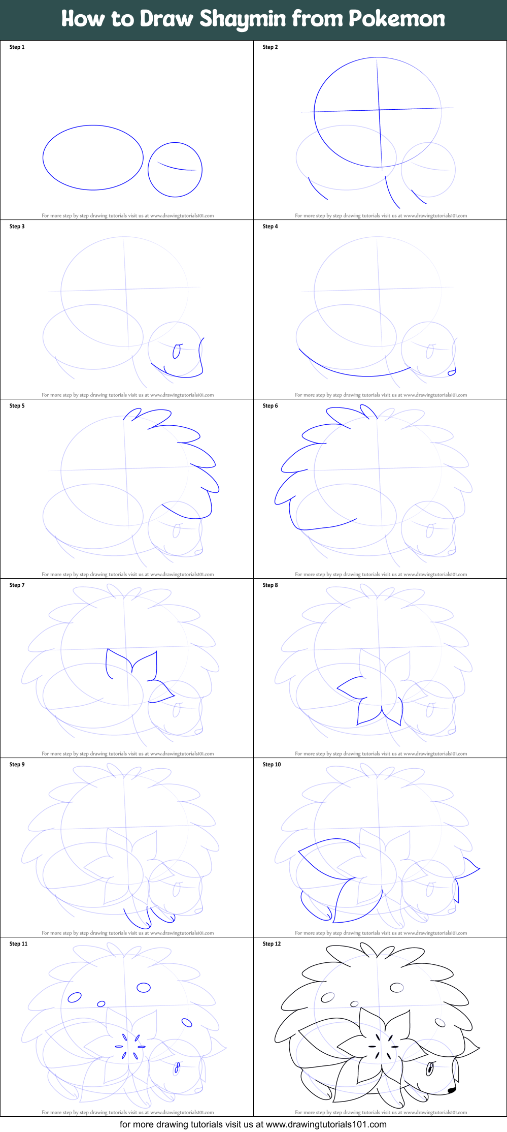 How to Draw Shaymin from Pokemon Printable Step by Step