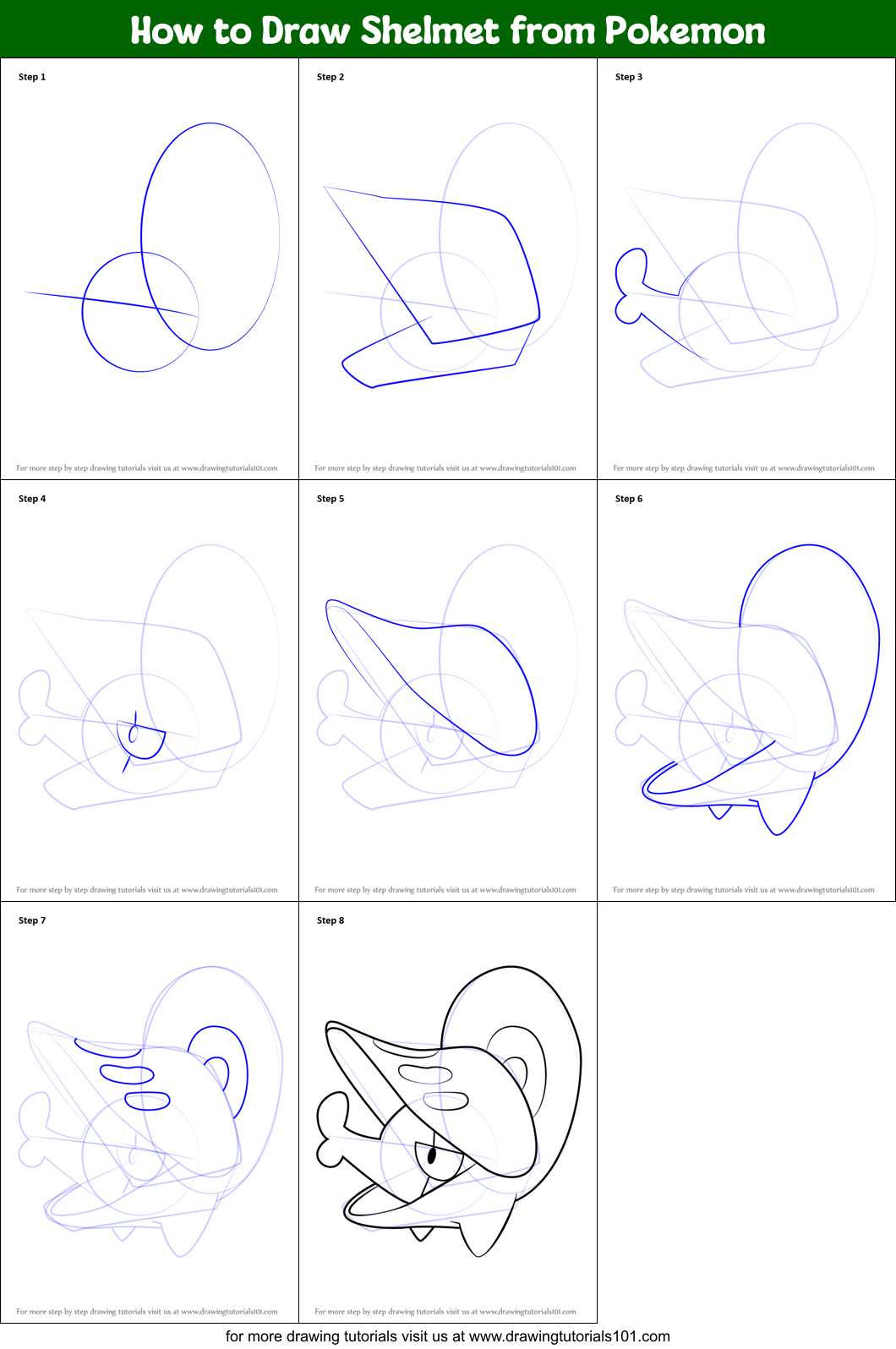 How to Draw Shelmet from Pokemon Printable Step by Step