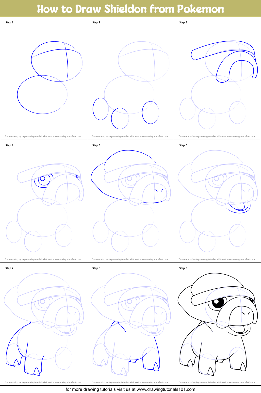 How to Draw Shieldon from Pokemon Printable Step by Step