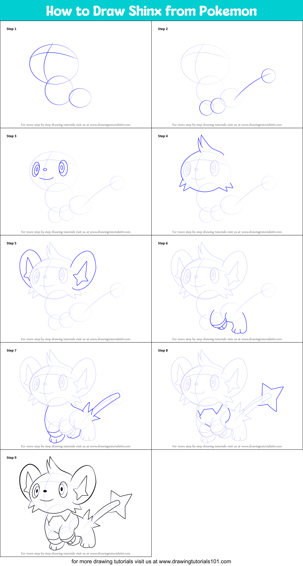 How to Draw Shinx from Pokemon Printable Step by Step