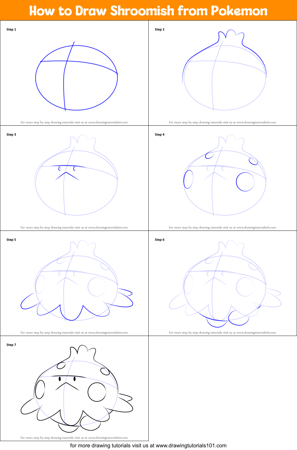 How to Draw Shroomish from Pokemon Printable Step by Step