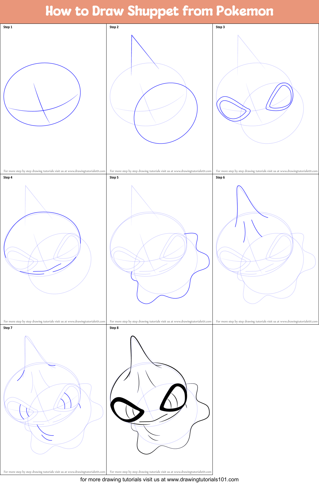 How to Draw Shuppet from Pokemon Printable Step by Step