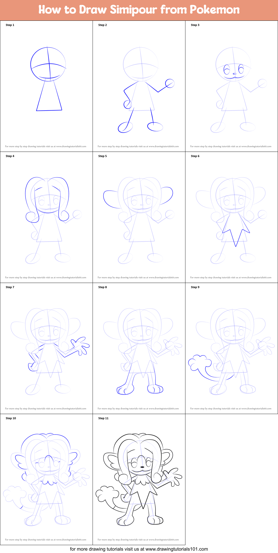 How to Draw Simipour from Pokemon Printable Step by Step