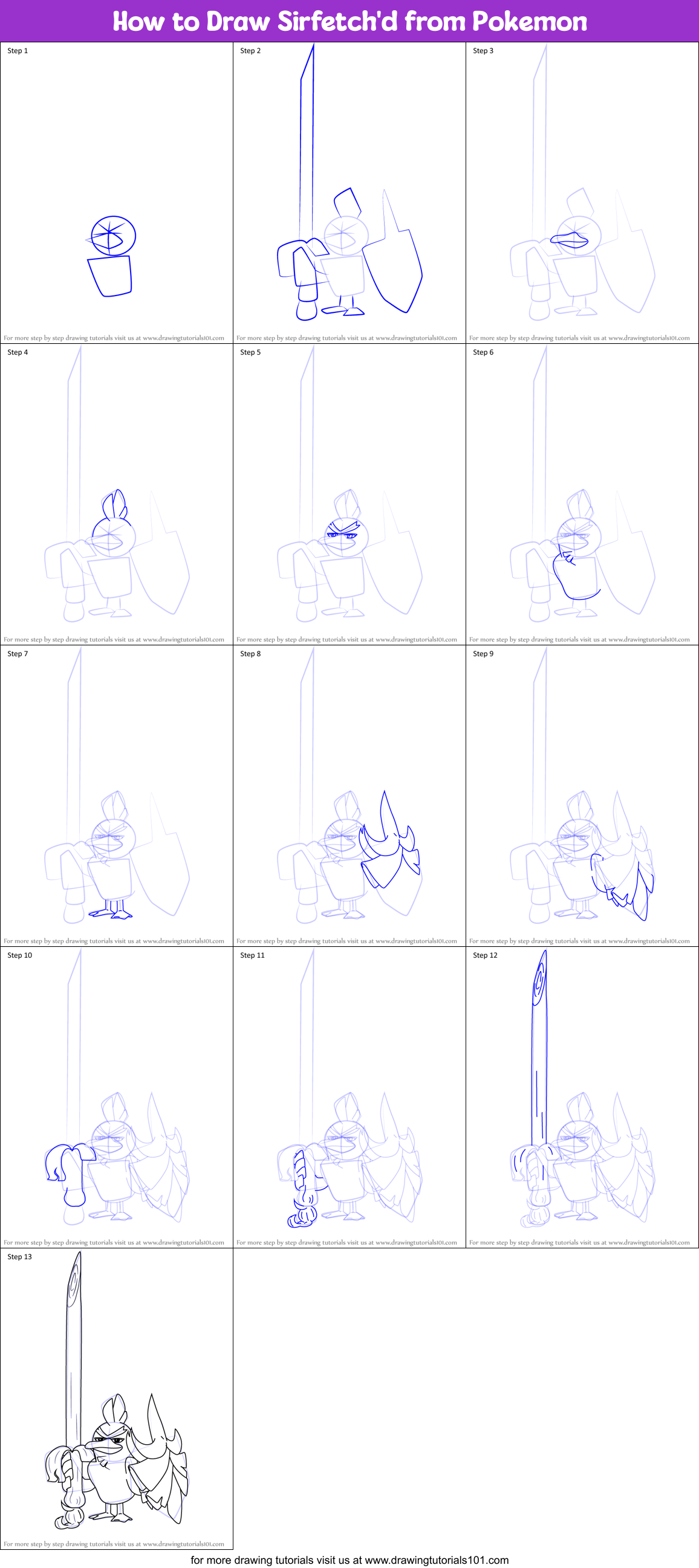 How to Draw Sirfetch'd from Pokemon Printable Step by Step